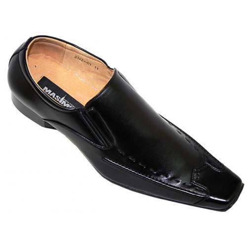 Masimo 2142 Black Leather Shoes With Stitching On The Border